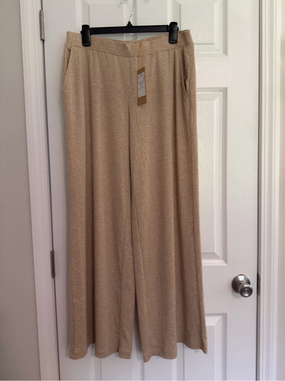 NWT OGL Beige Wide-Leg Knit Pants Lyocell Wool Elastic Waist Women L